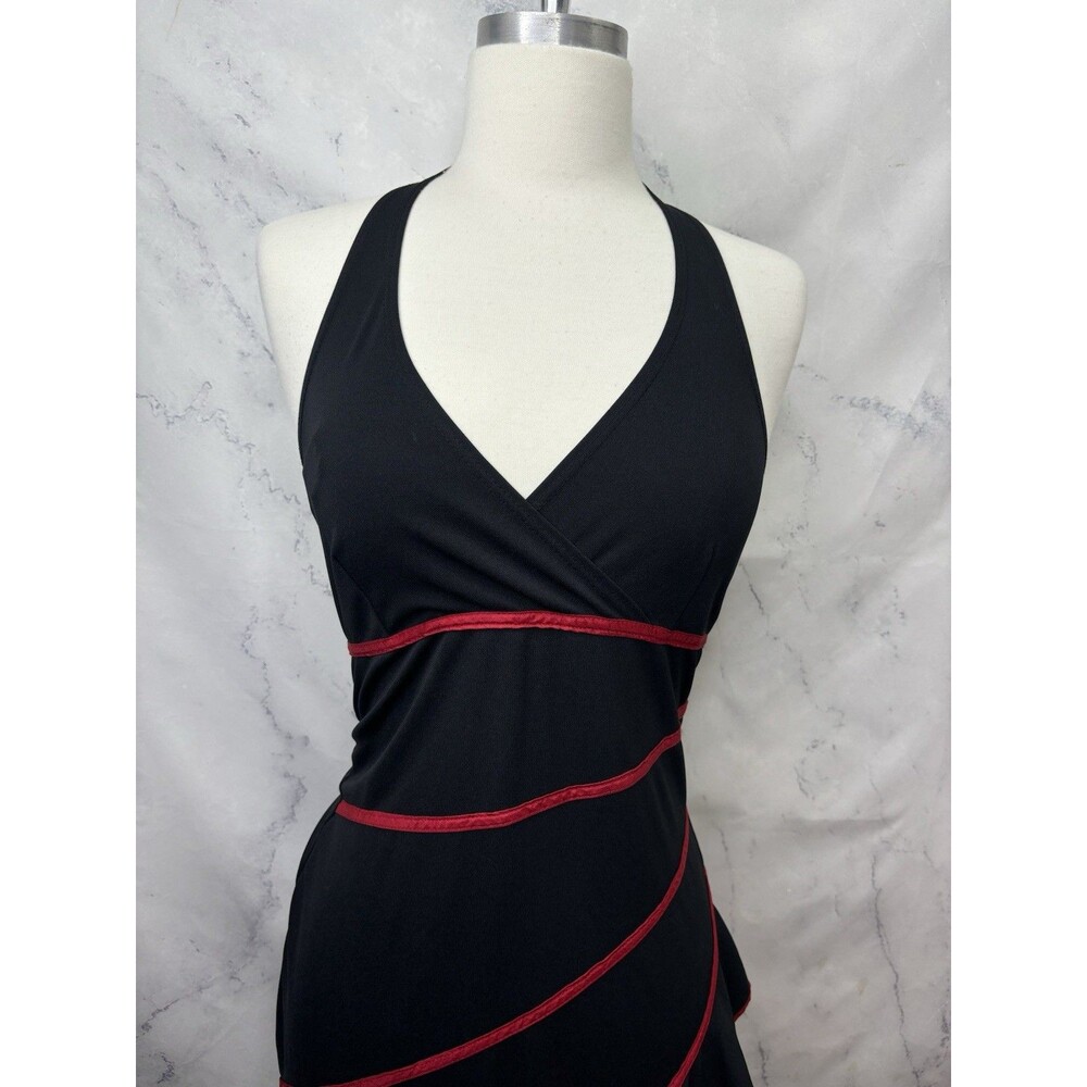 Vintage Y2k Asymmetrical Venus Dress S Halter Ruffled Tiered Hi Lo Black Bratz - Picture 12 of 16